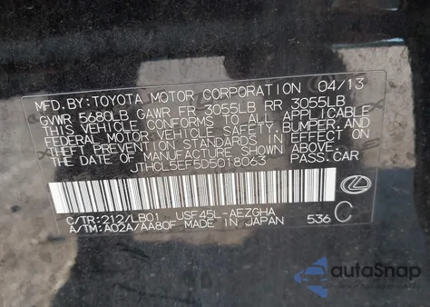 2013 Lexus Ls 460 from USA, damaged, VIN JTHCL5EF5D5018063